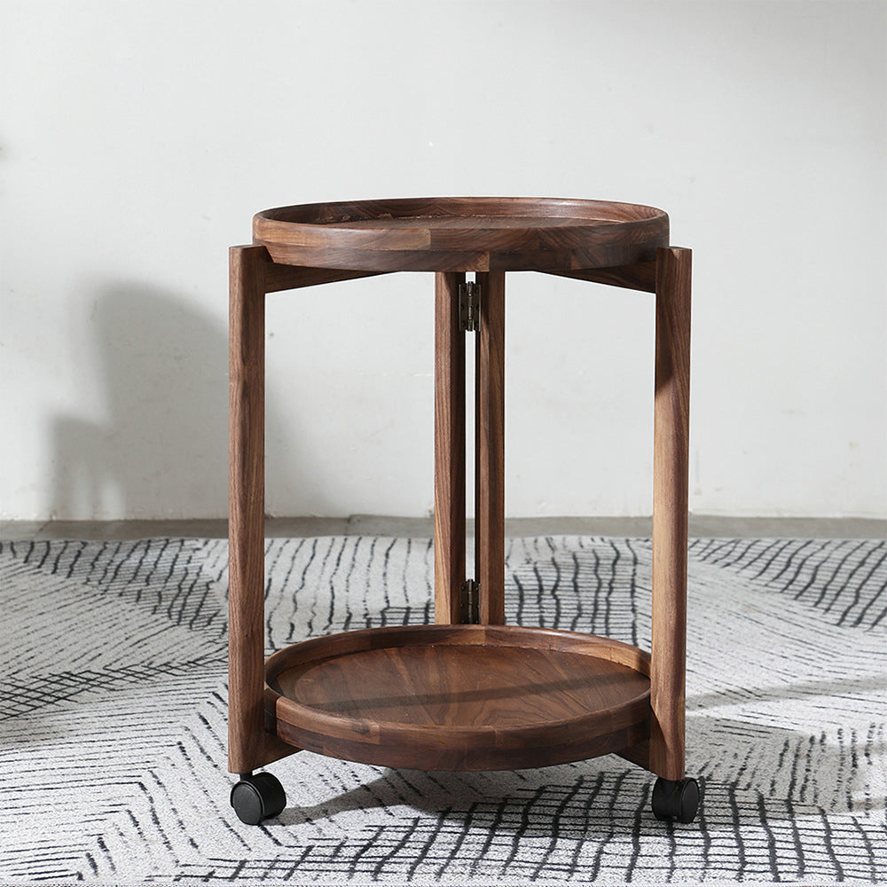 Scandinavian Round Tray Top Side Table 21.6-inch Wood End Table with Shelf and Wheel