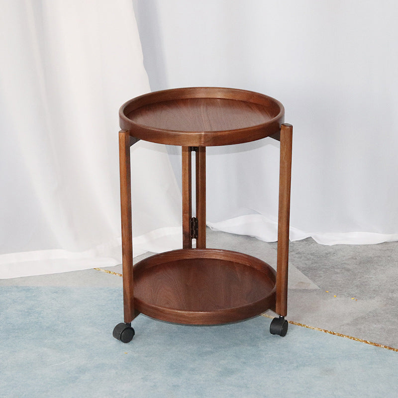 Scandinavian Round Tray Top Side Table 21.6-inch Wood End Table with Shelf and Wheel