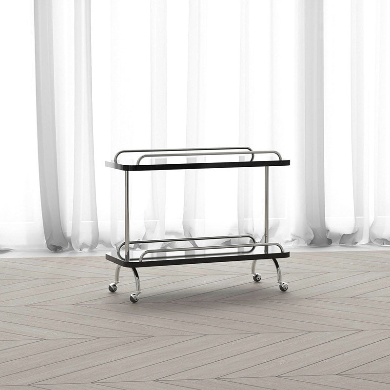 Rectangular Side Table with Wheel Base Mid-century Modern Style with Storage Shelf