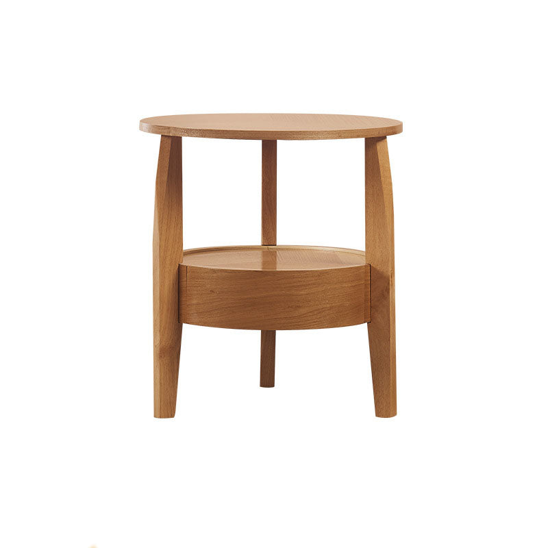 Traditional Round Wooden Top Side Table 3 Legs End Table with Storage