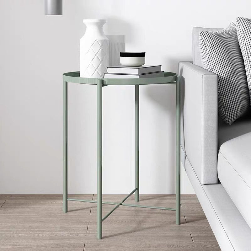Mid-Century Metal Round Tray Top Side Table 20.5-inch Cross Legs End Table