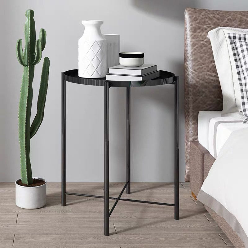 Mid-Century Metal Round Tray Top Side Table 20.5-inch Cross Legs End Table