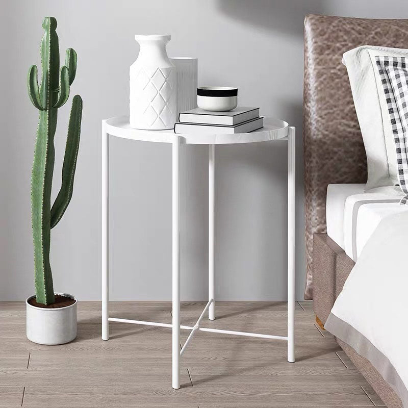 Mid-Century Metal Round Tray Top Side Table 20.5-inch Cross Legs End Table