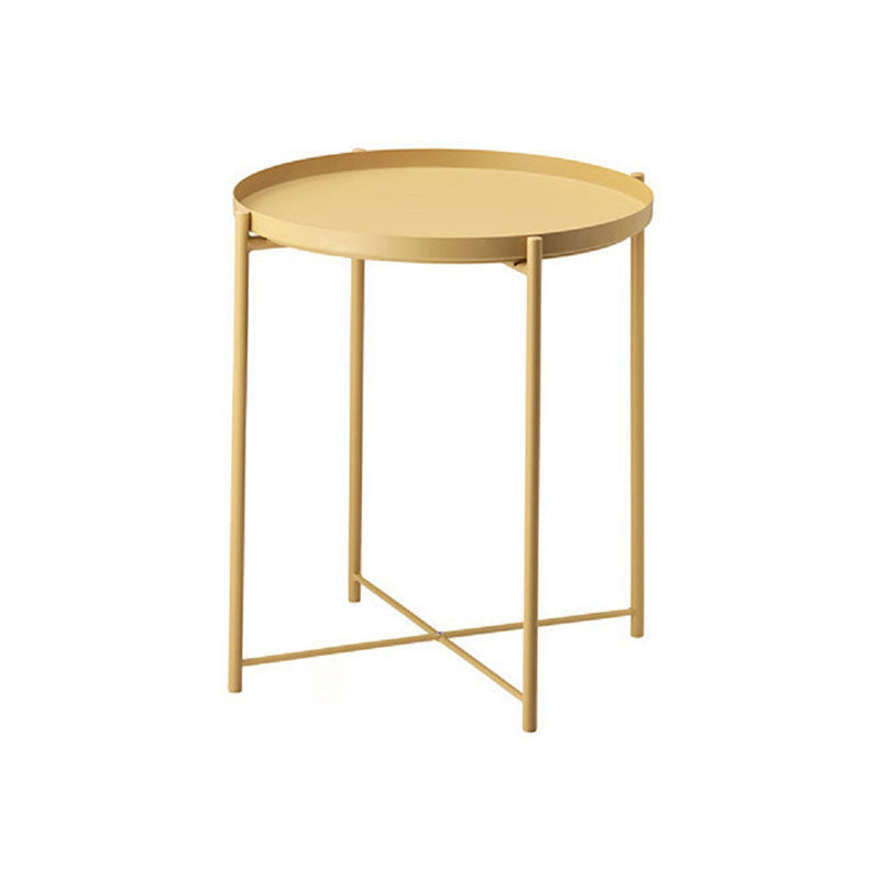 Mid-Century Metal Round Tray Top Side Table 20.5-inch Cross Legs End Table