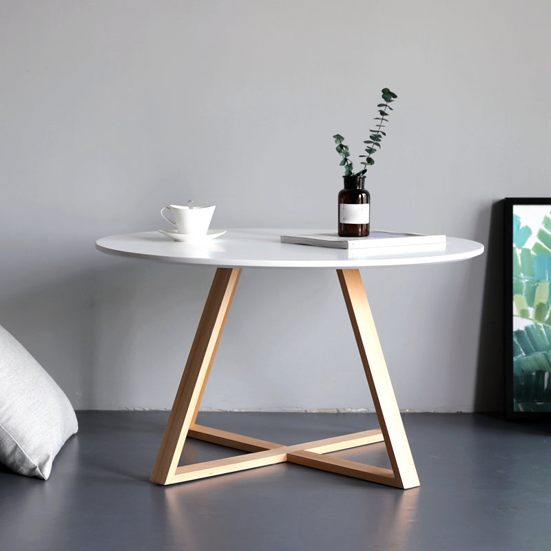 Nordic Style Round Solid Wood Table with Wooden Cross Base Side Table
