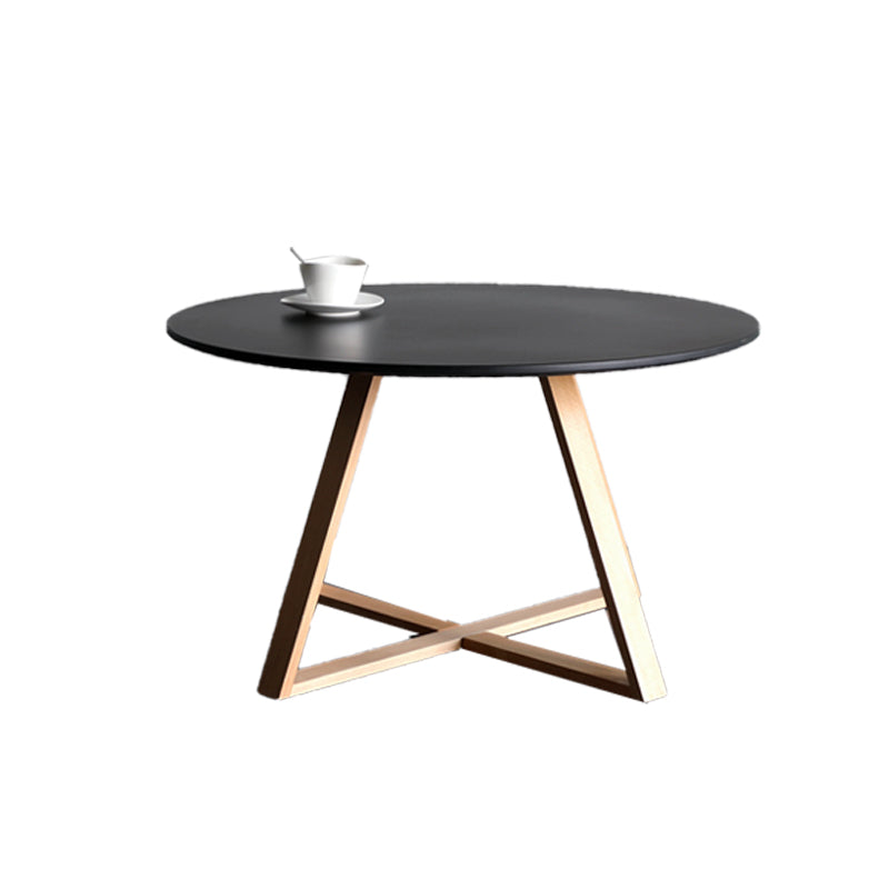 Nordic Style Round Solid Wood Table with Wooden Cross Base Side Table