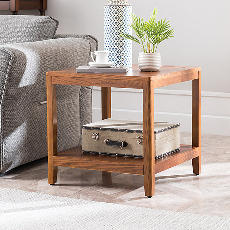 Tradional Wood End Table Double Tier Sofa Side Table for Living Room