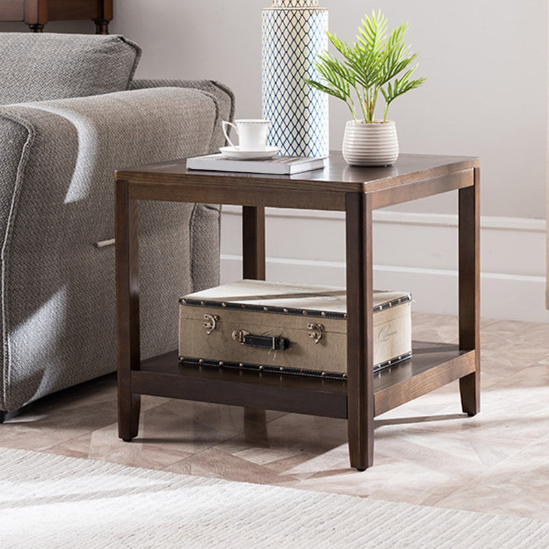 Tradional Wood End Table Double Tier Sofa Side Table for Living Room