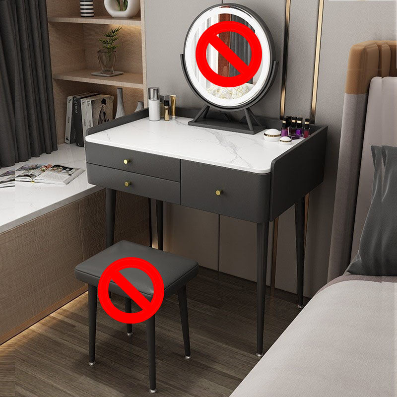 Luxurious Stone Top Vanity Genuine Leather Vanity Set with Stool