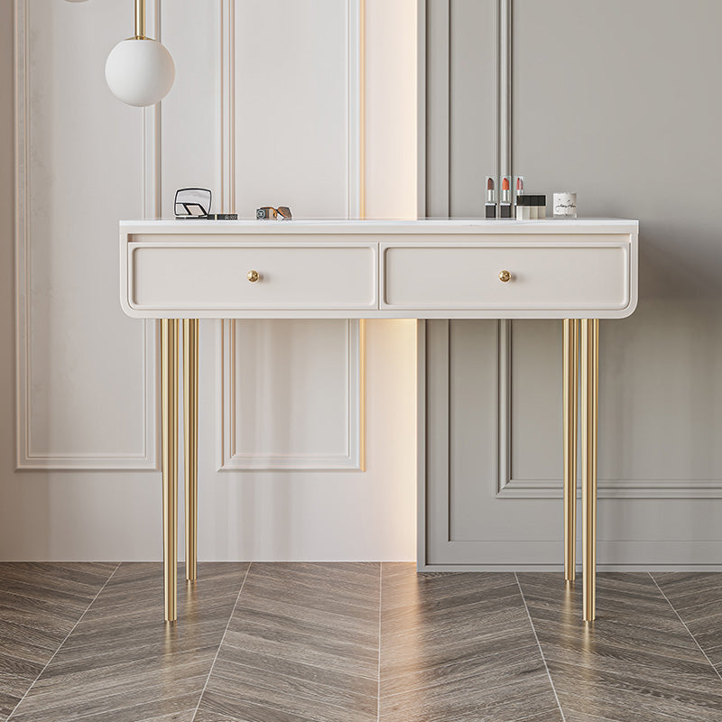 Wood and Stone with Drawers Vanity Table in White/Grey Makeup Desk