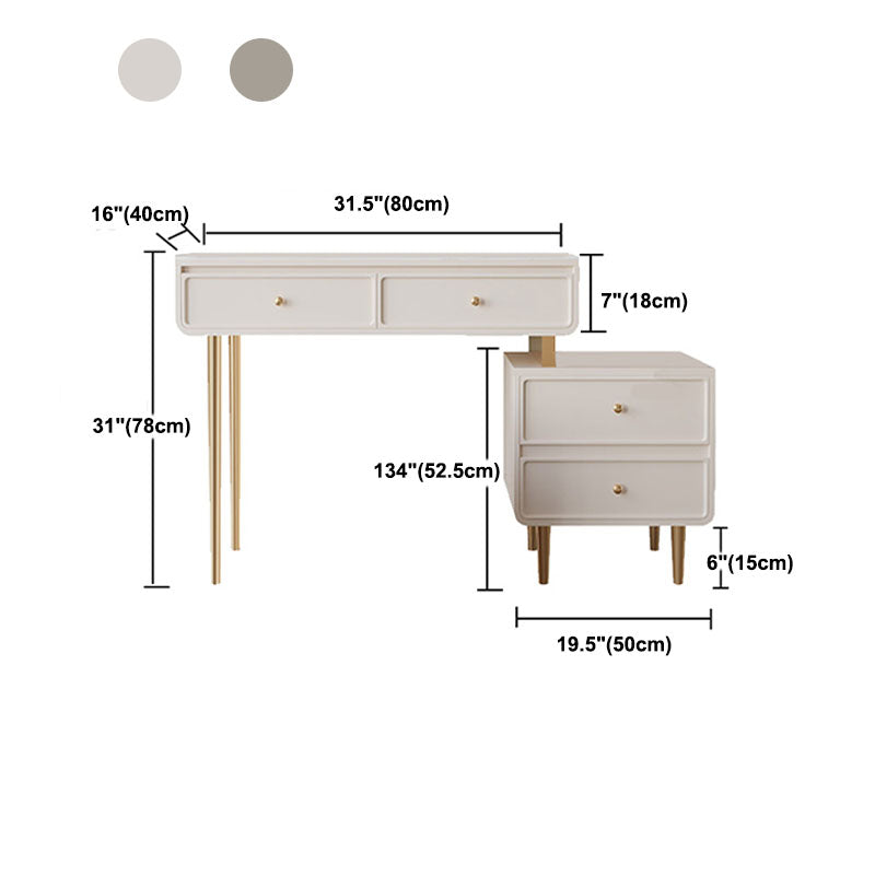 Wood and Stone with Drawers Vanity Table in White/Grey Makeup Desk
