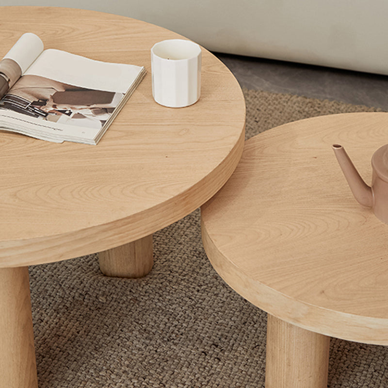 Scandinavian 3 Legs Coffee Table Round Wooden Coffee Table Set for Home