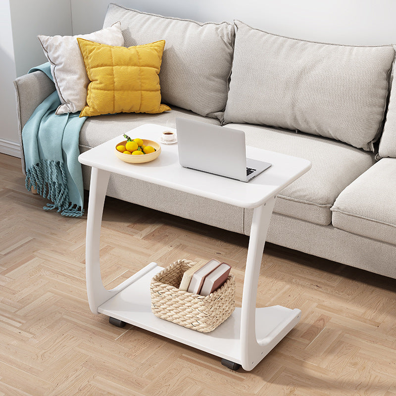 Scandinavian Rectangle Solid Wood Coffee Table 24.8"H Sled Cocktail Table with Shelf