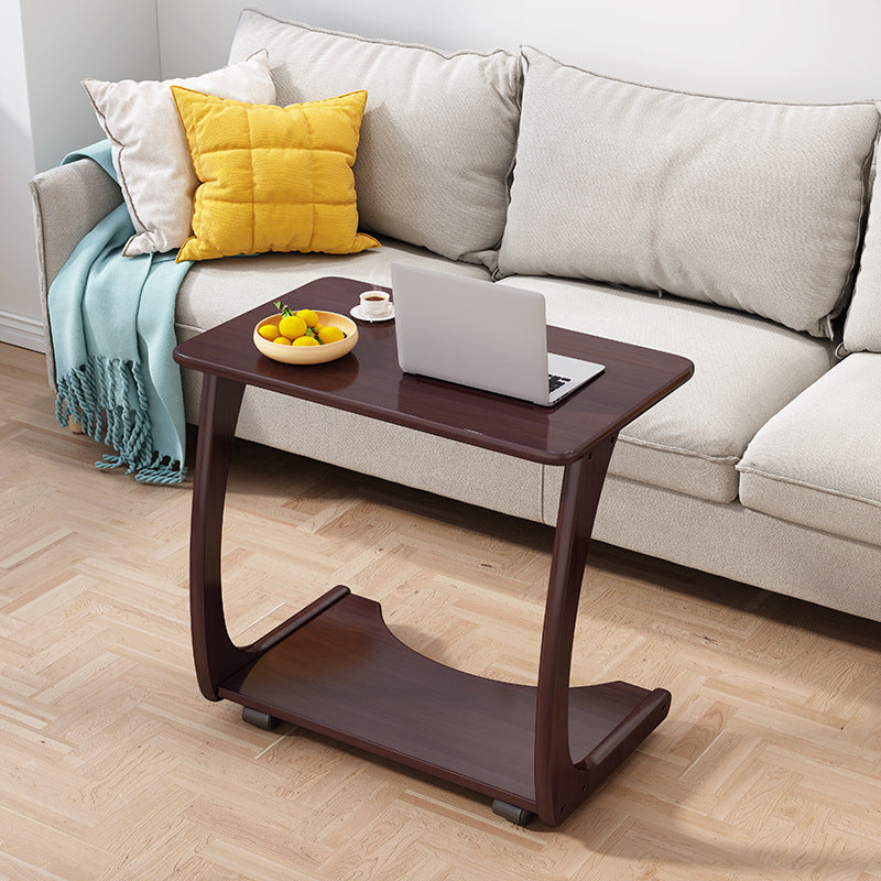Scandinavian Rectangle Solid Wood Coffee Table 24.8"H Sled Cocktail Table with Shelf