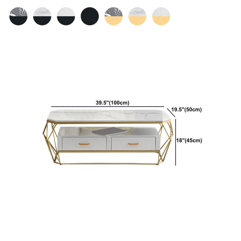 17.7" H Glam Rectangle Coffee Table Iron Frame Cocktail Table with 2 Drawers