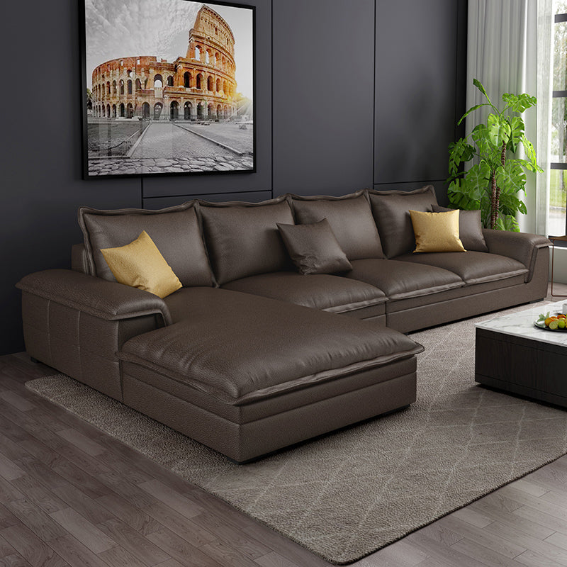 Contemporary 4 Pillows Back Sectional with Pillow Top Arms for 4 People