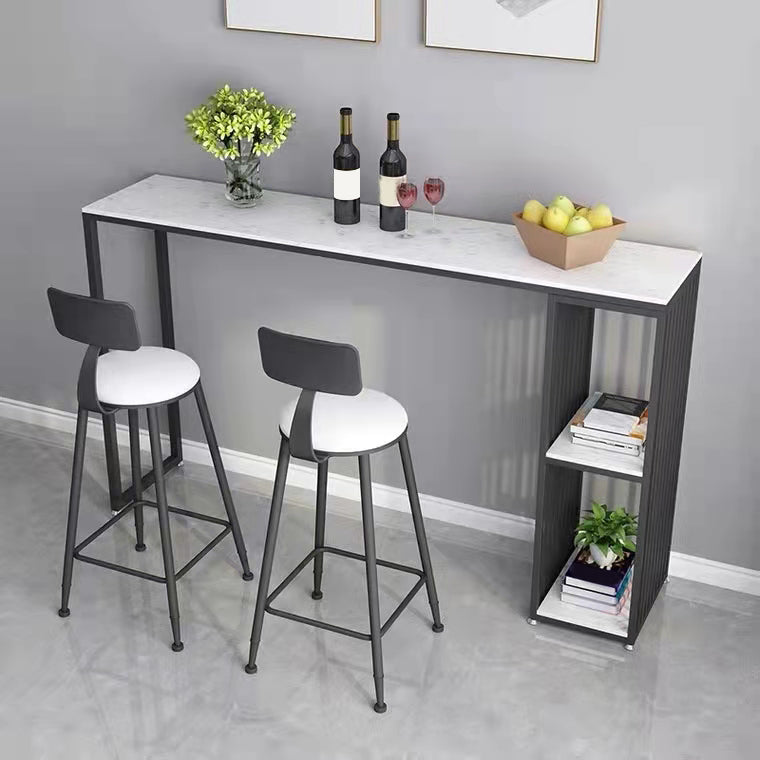 1/2/3 Pieces Bar Table Set Modern Rectangle Sintered Stone Bar Table with Low Back Stools