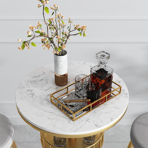 Glam Stone Bar Table Set 1/3 Pieces Round Counter Table for Indoor