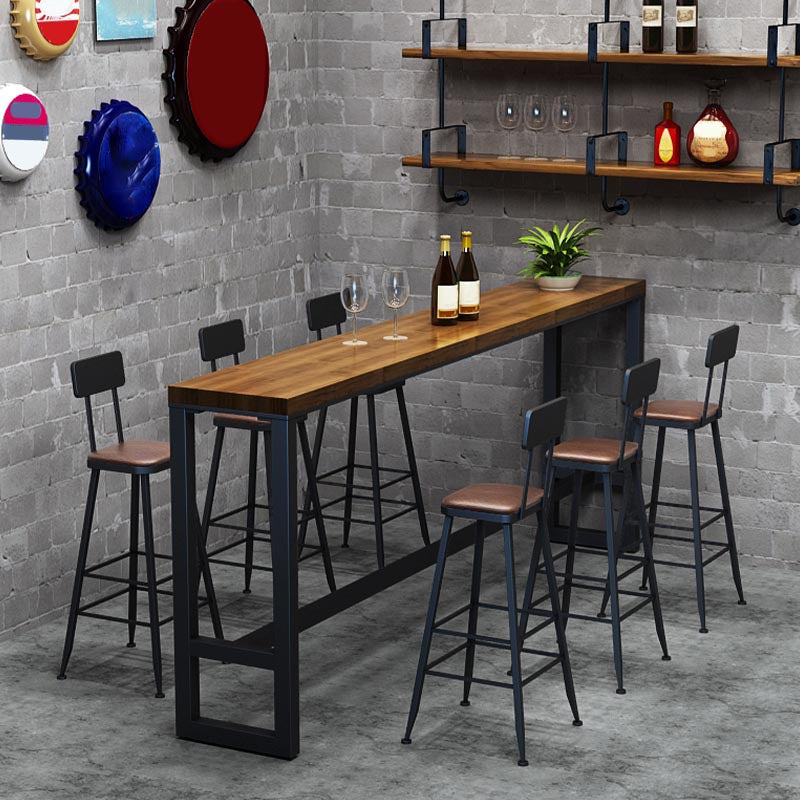 Industrial Solid Wood Bar Table Set 1/2/3/7 Pieces Counter Table with Upholstered Stools