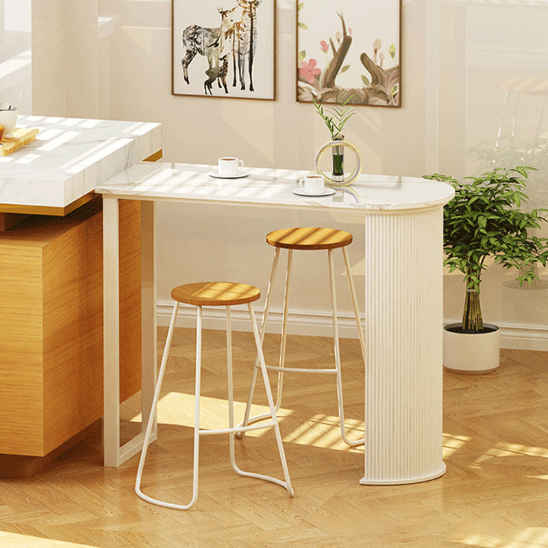 Contemporary Bar Table Set 1/2/3 Pcs White Stone Bar Table with Stools