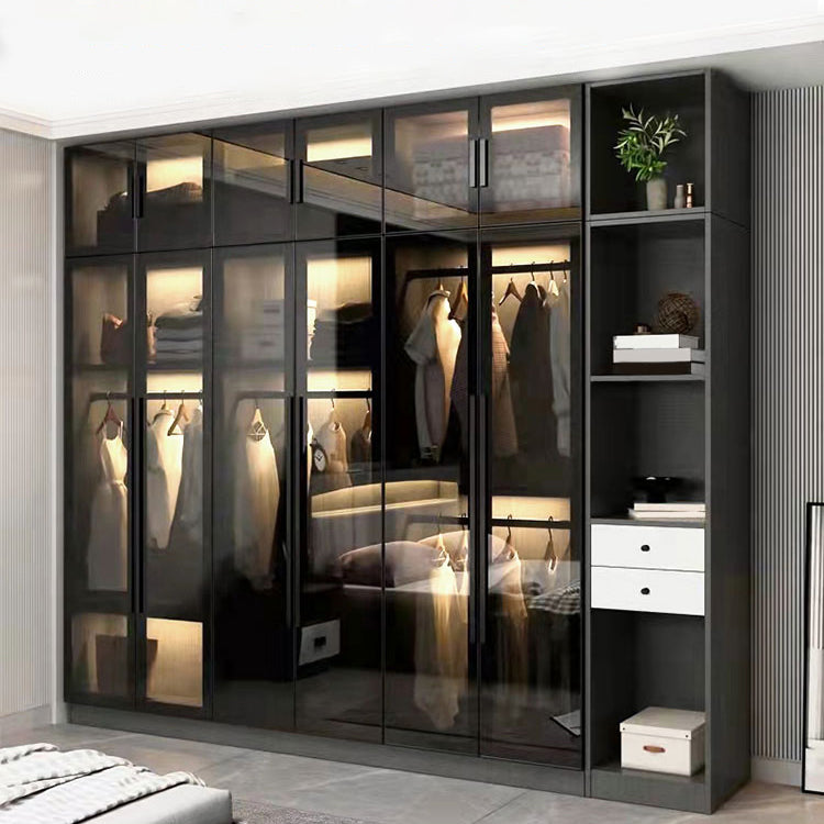 Modern Wardrobe Armoire Wood and Glass Wardrobe Closet for Home