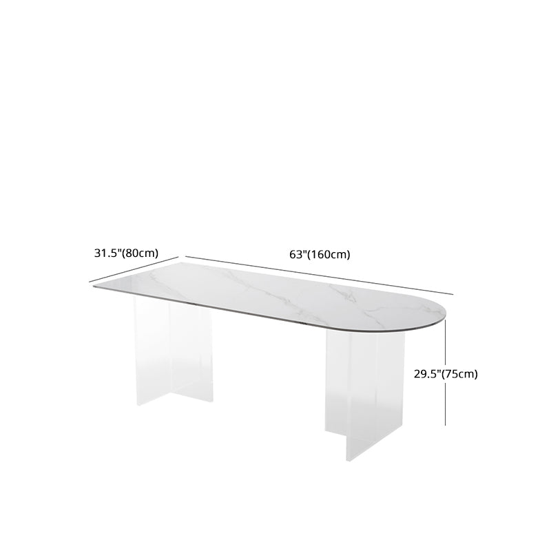 Stone Dining Table Home Dinner Furniture with Acrylic Double Pedestal for Small Apartment