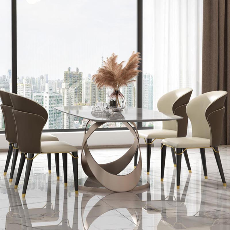 Rectangle Dining Table Set 1/2/5/6/7 Pcs Sintered Stone Dining Table with Side Chairs