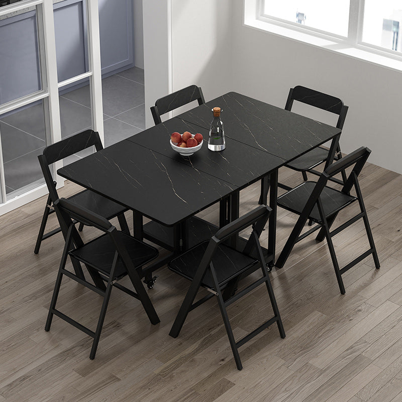 Black Rectangle Dining Set 1/2/3/4/5/7 Pcs Folding Dining Table Set with Chairs