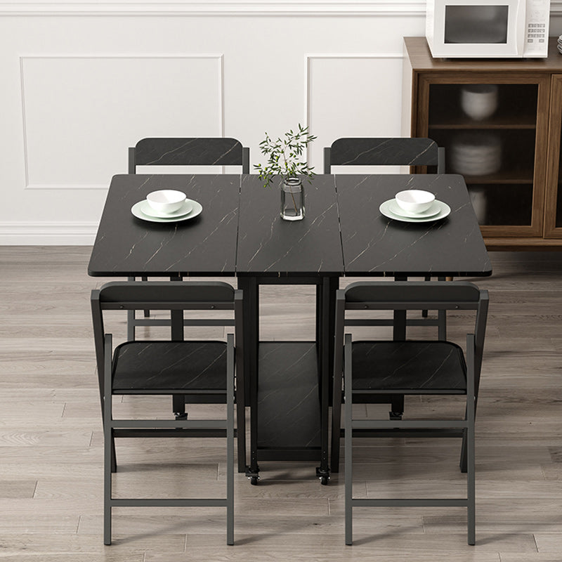 Black Rectangle Dining Set 1/2/3/4/5/7 Pcs Folding Dining Table Set with Chairs