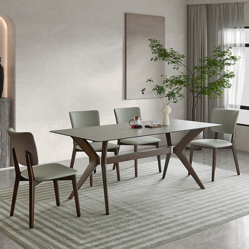 Modern Sintered Stone Dining Set Rectangle 1/2/5/7 Pieces Dining Room Table Set in Grey