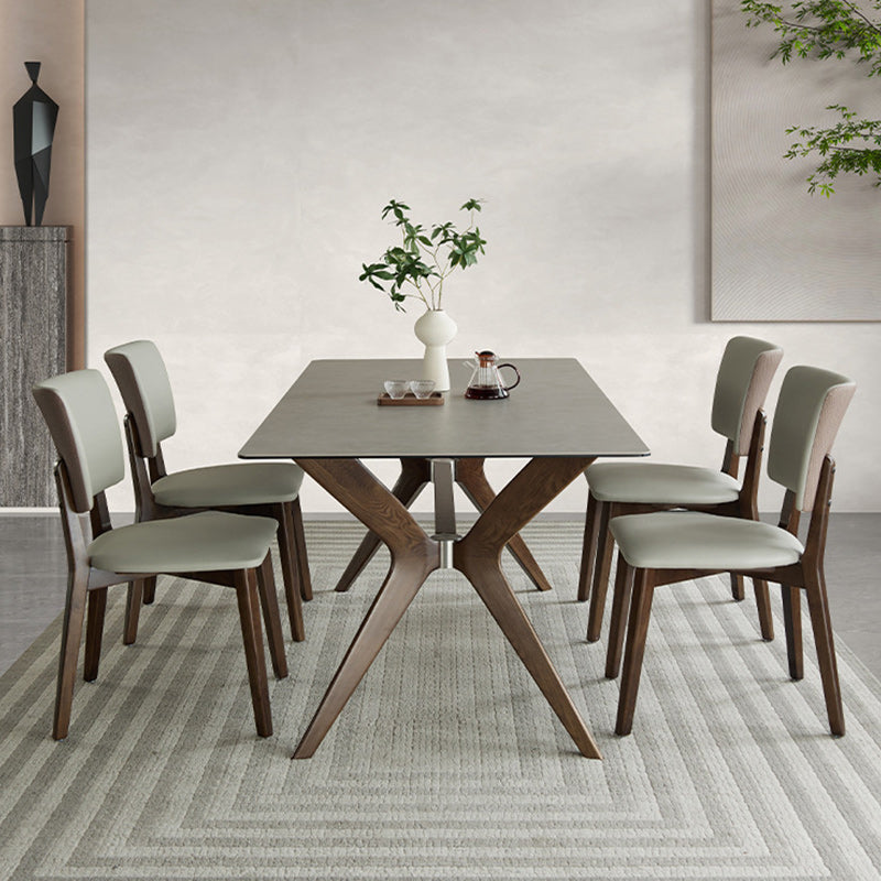 Modern Sintered Stone Dining Set Rectangle 1/2/5/7 Pieces Dining Room Table Set in Grey
