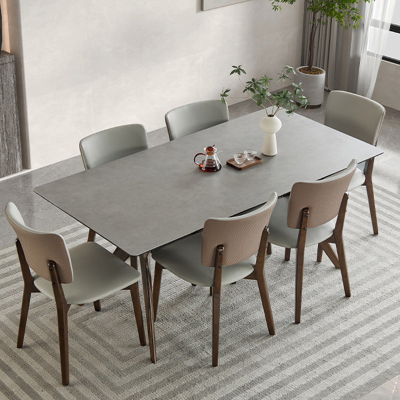Modern Sintered Stone Dining Set Rectangle 1/2/5/7 Pieces Dining Room Table Set in Grey