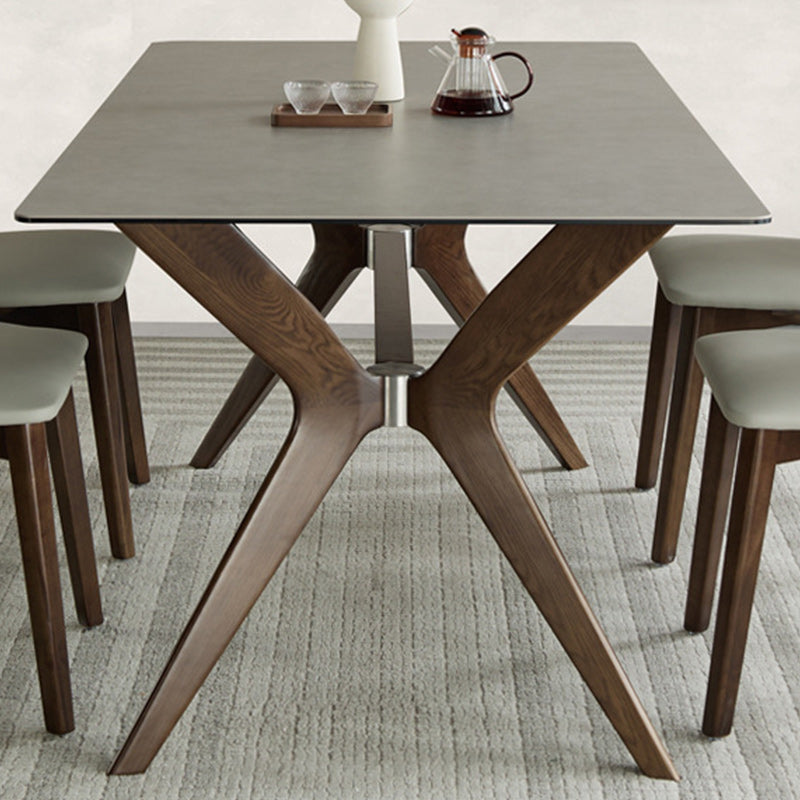 Modern Sintered Stone Dining Set Rectangle 1/2/5/7 Pieces Dining Room Table Set in Grey