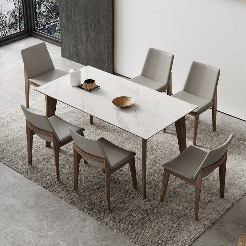 Modern Sintered Stone Top Dining Set Rectangle 1/4/5/7 Pieces Dinette Table Set in Grey