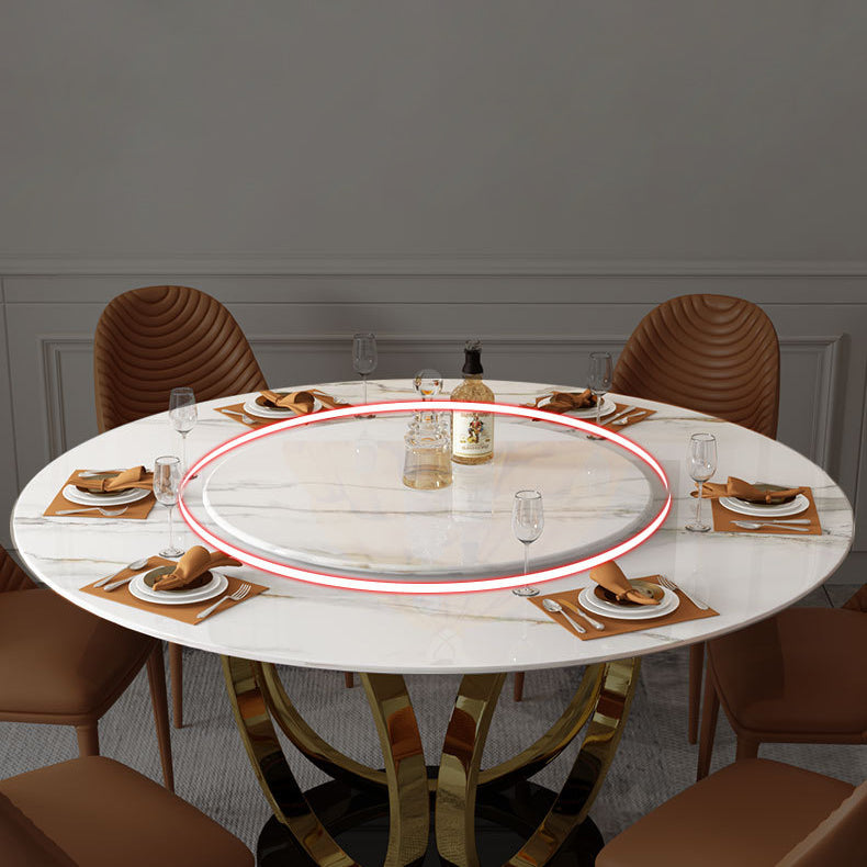 Contemporary Round Turntable Faux Leather Dining Set Stone 1/4/7 Pieces Dining Furniture