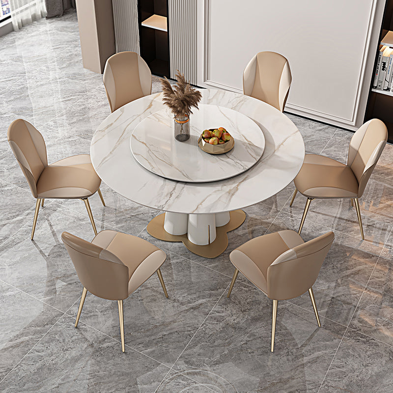 Nordic Glam Style Sintered Stone Round Table Set 1/3/5/6/7 Pieces Dining Set