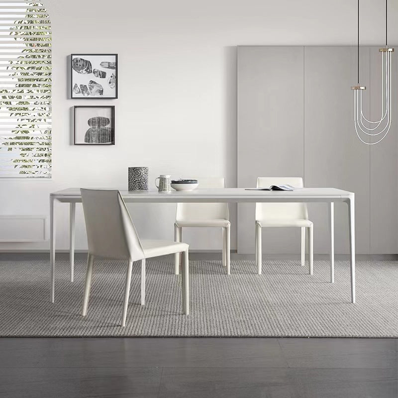 Modern Sintered Stone Dining Set Rectangle 1/4/5/6/7 Pieces Dining Room Table Set in White