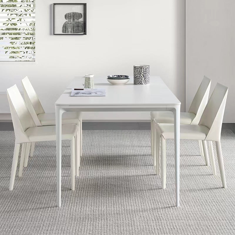 Modern Sintered Stone Dining Set Rectangle 1/4/5/6/7 Pieces Dining Room Table Set in White