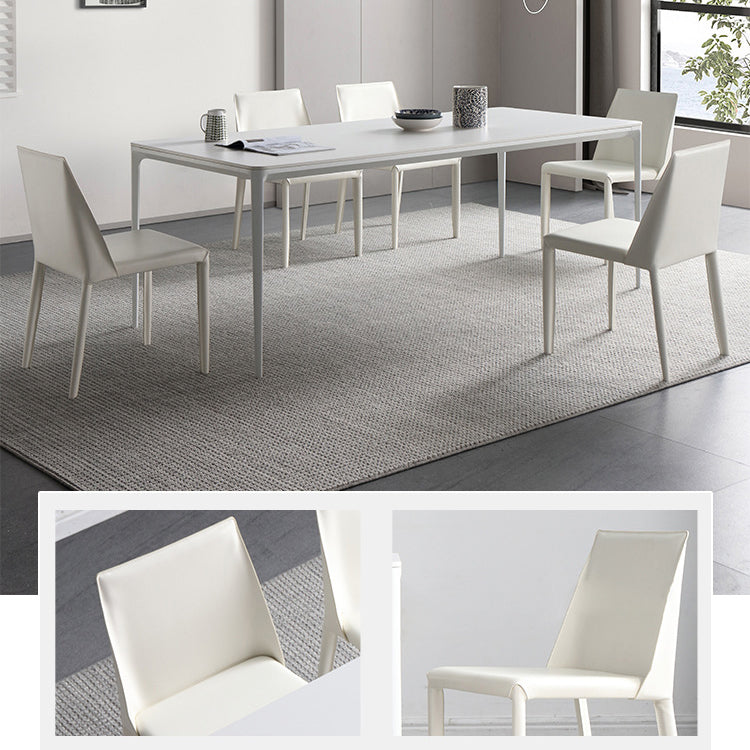 Modern Sintered Stone Dining Set Rectangle 1/4/5/6/7 Pieces Dining Room Table Set in White