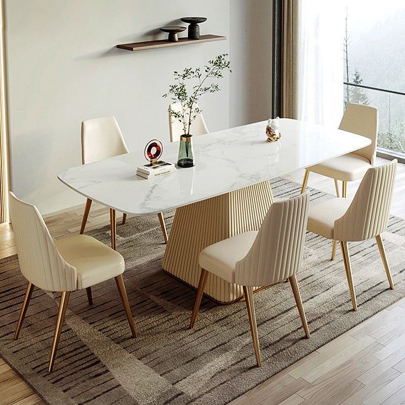 Nordic Glam Style Sintered Stone Rectangle Table Set 1/4/5/7 Pieces Set