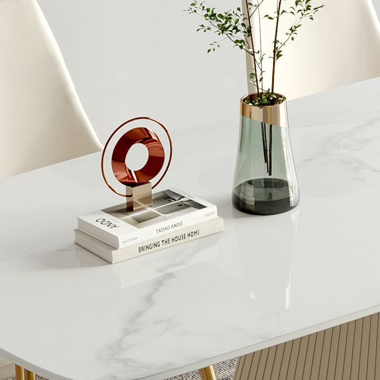 Nordic Glam Style Sintered Stone Rectangle Table Set 1/4/5/7 Pieces Set