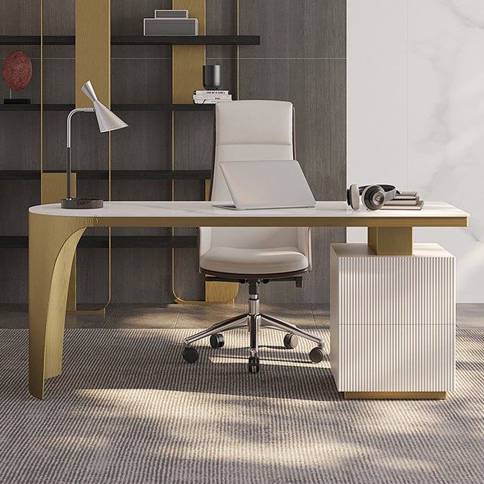 Glam Office Desk Peninsula Writing Desk with Chrome Metal Base
