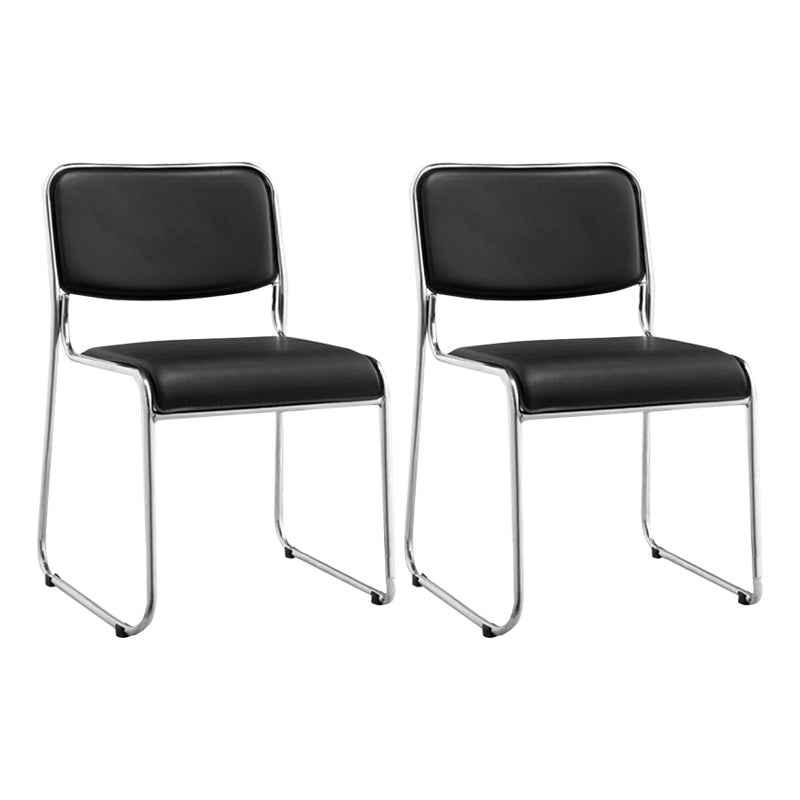 Modern Armless Upholstered Office Chair Black Leather Management Conference Chair