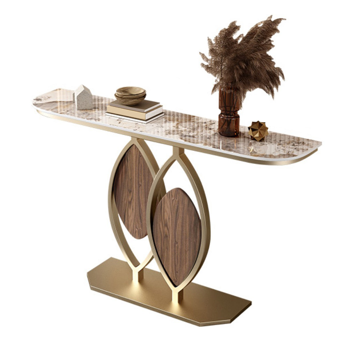 Glam Golden Base Console Table with Half Moon Wtone Top for Hall