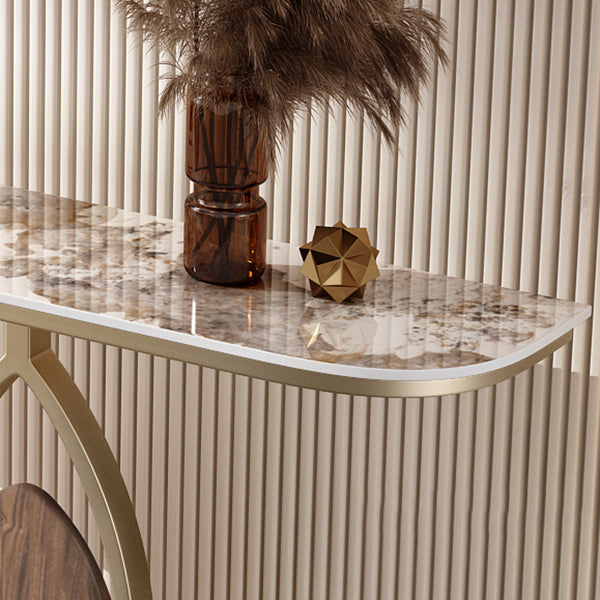 Glam Golden Base Console Table with Half Moon Wtone Top for Hall