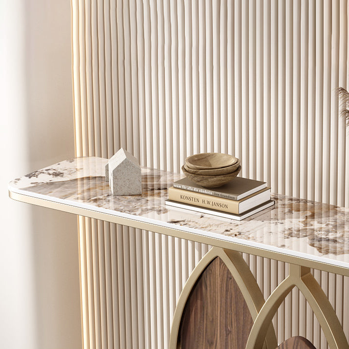 Glam Golden Base Console Table with Half Moon Wtone Top for Hall