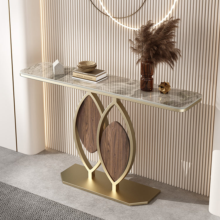 Glam Golden Base Console Table with Half Moon Wtone Top for Hall