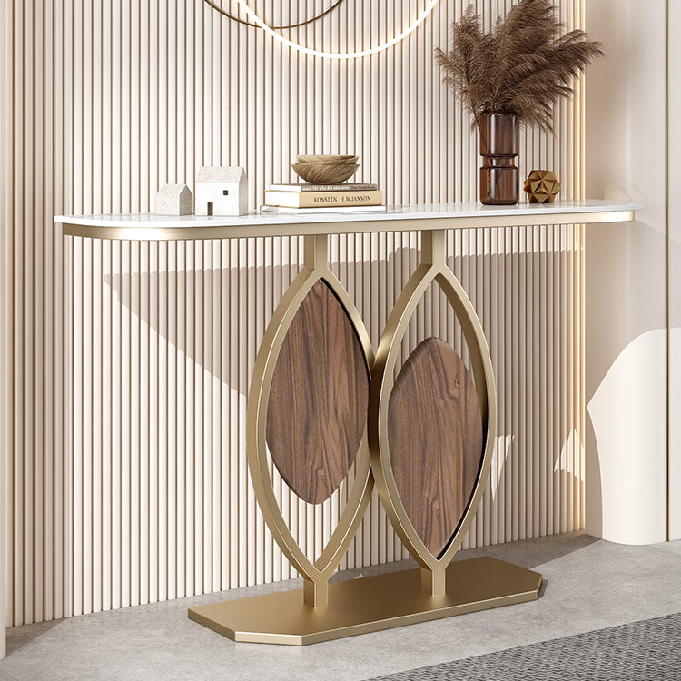 Glam Golden Base Console Table with Half Moon Wtone Top for Hall