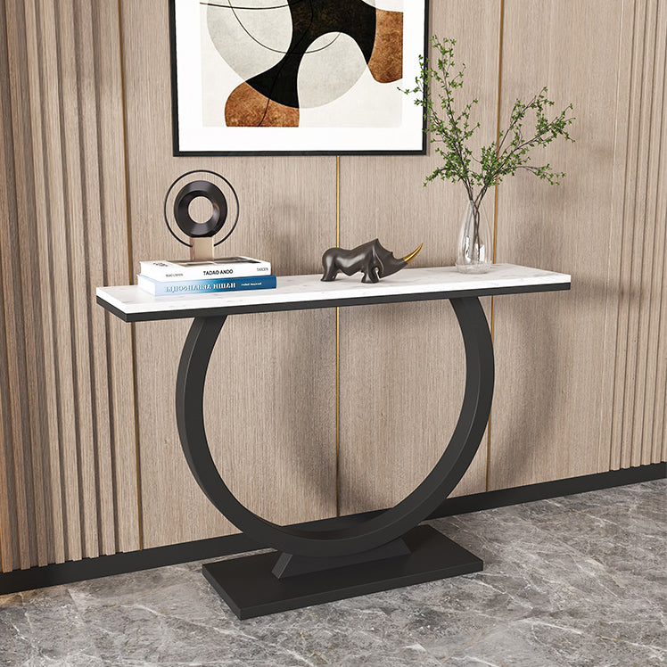 Glam Style Accent Table with Pedestal Base and Marble Rectangle Top