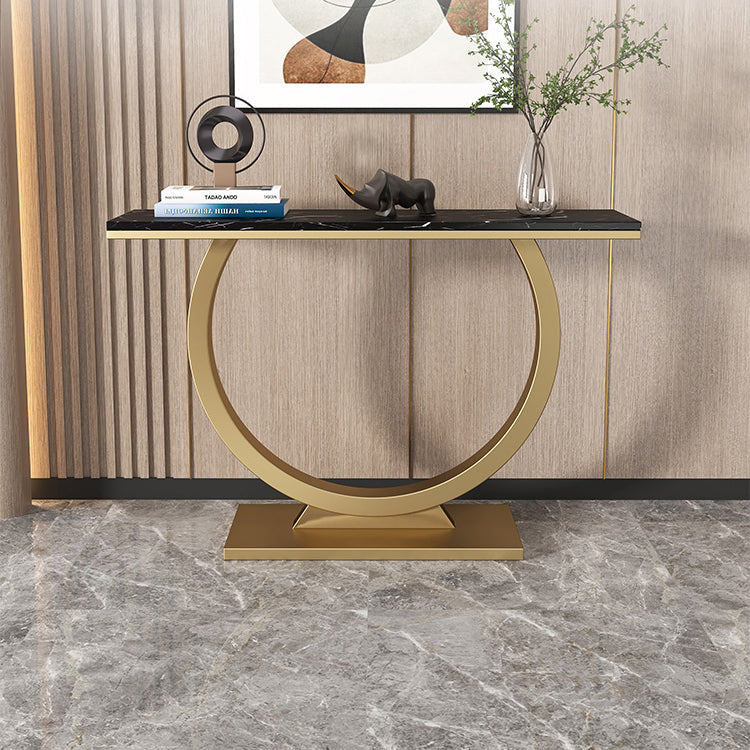 Glam Style Accent Table with Pedestal Base and Marble Rectangle Top